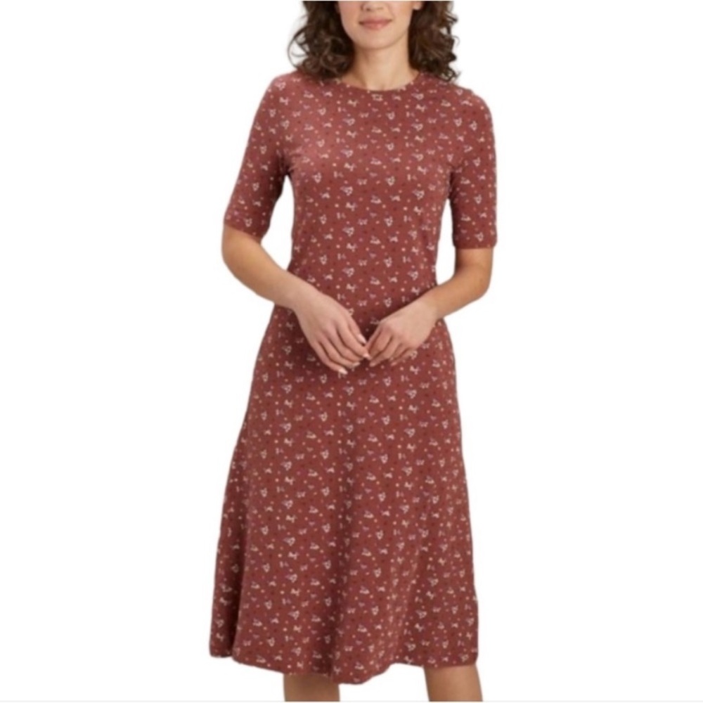 Floral Midi Dress in Rust Brown